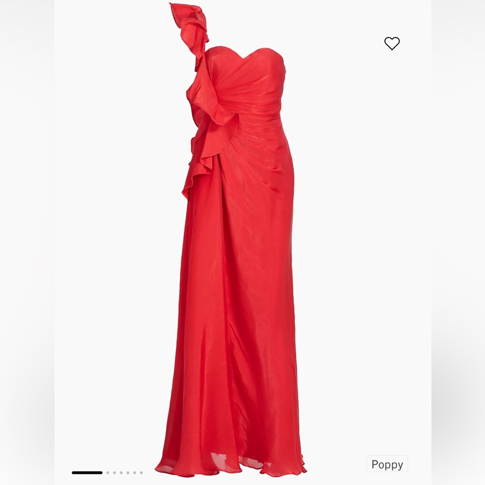 Badgley Mischka Botanical Leaf One-Shoulder Gown